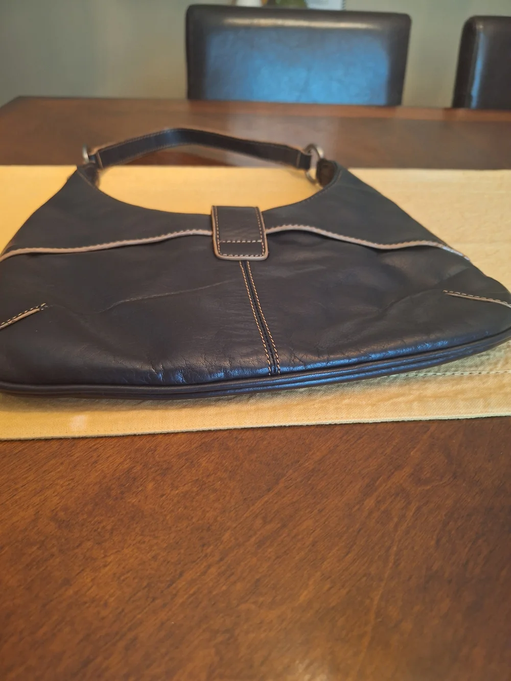 Y2K NICE!! Black Leather Hobo Bag Half Moon Shoulder Purse